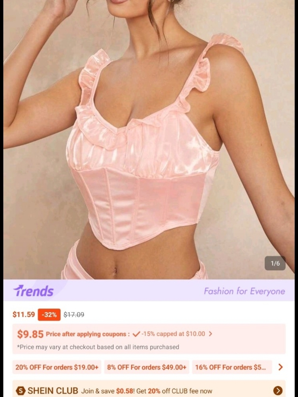 SHEIN Light Pink Satin & Sheer Ruffle Bustier - Picture 4 of 7